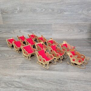 Christmas Santa Sleigh Painted Gold Color Metal Home‎ Décor Lot of 13 2" X 3"